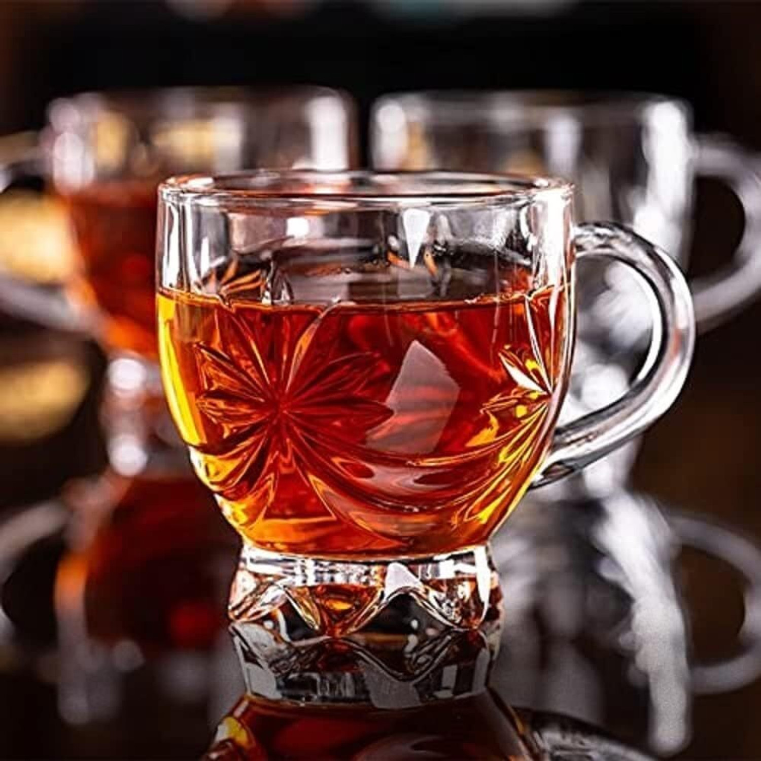 Image of CQZ Pack of 6 Glass Glass Tea Cup Set,Coffee Mug with Handle Transparent Drinking Cup for Milk 150ml