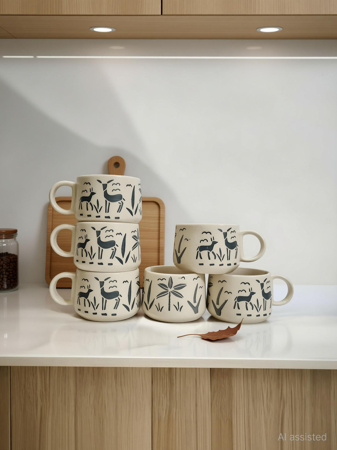 Image of freesale Pack of 6 Ceramic Printed Tea /Coffee Cup Set - 150 ML Each