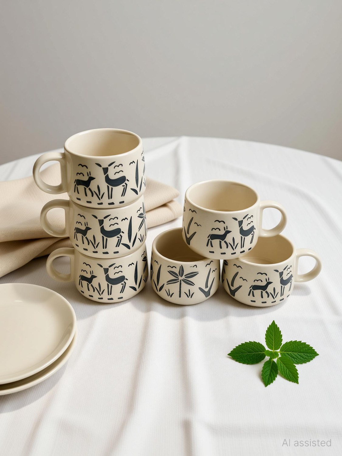 Image of freesale Pack of 6 Ceramic Printed Tea /Coffee Cup Set - 150 ML Each