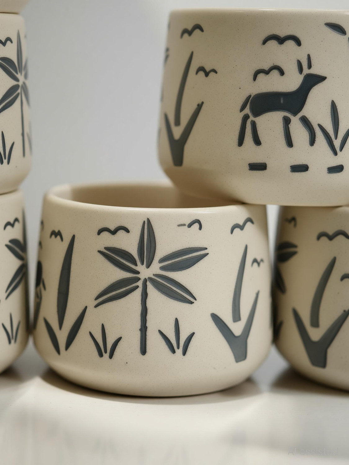 Image of freesale Pack of 6 Ceramic Printed Tea /Coffee Cup Set - 150 ML Each