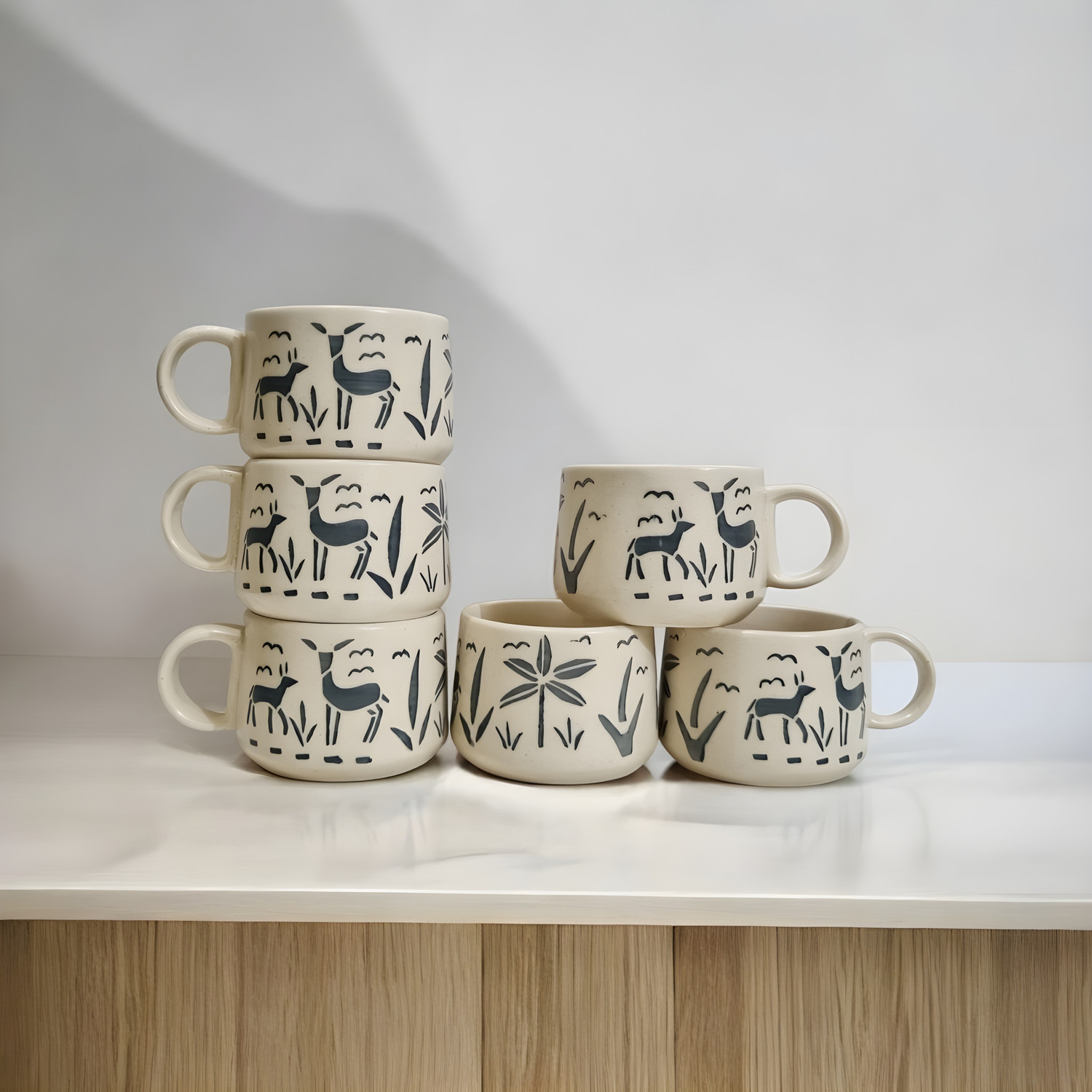 Image of freesale Pack of 6 Ceramic Printed Tea /Coffee Cup Set - 150 ML Each