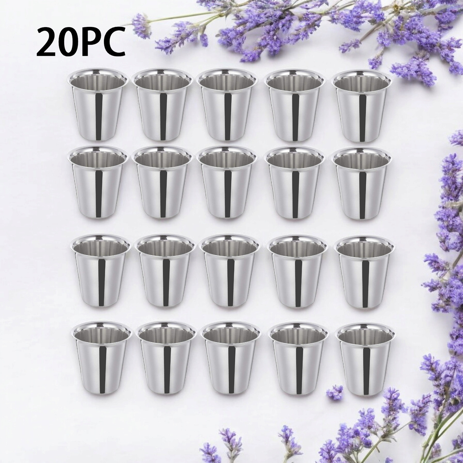 Image of snehatrends Pack of 20 Stainless Steel 20Pc Stainless Steel Tea /Coffee Cups mirror finish Heavy Guage 100ml