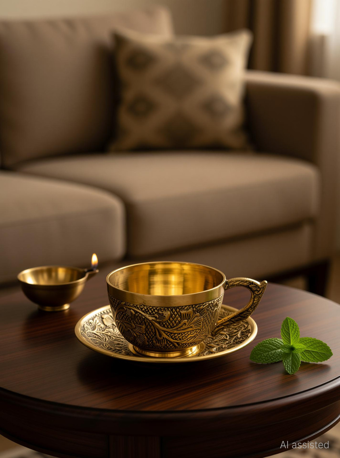 Image of Spillbox Pack of 2 Brass Traditional Handcrafted Brass Engraved Coffee Dabra Cup and Saucer | Coffee Cup