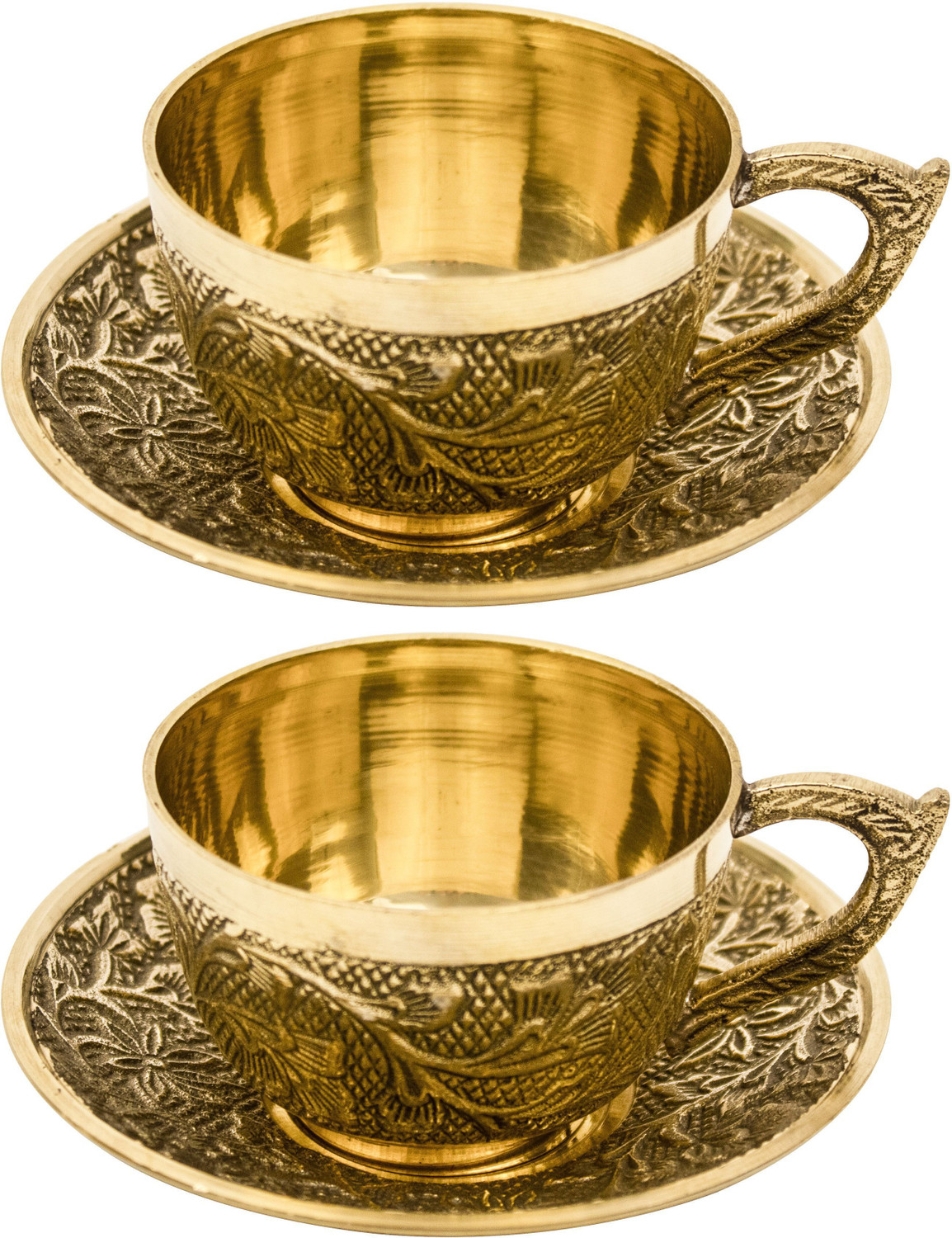 Image of Spillbox Pack of 2 Brass Traditional Handcrafted Brass Engraved Coffee Dabra Cup and Saucer | Coffee Cup