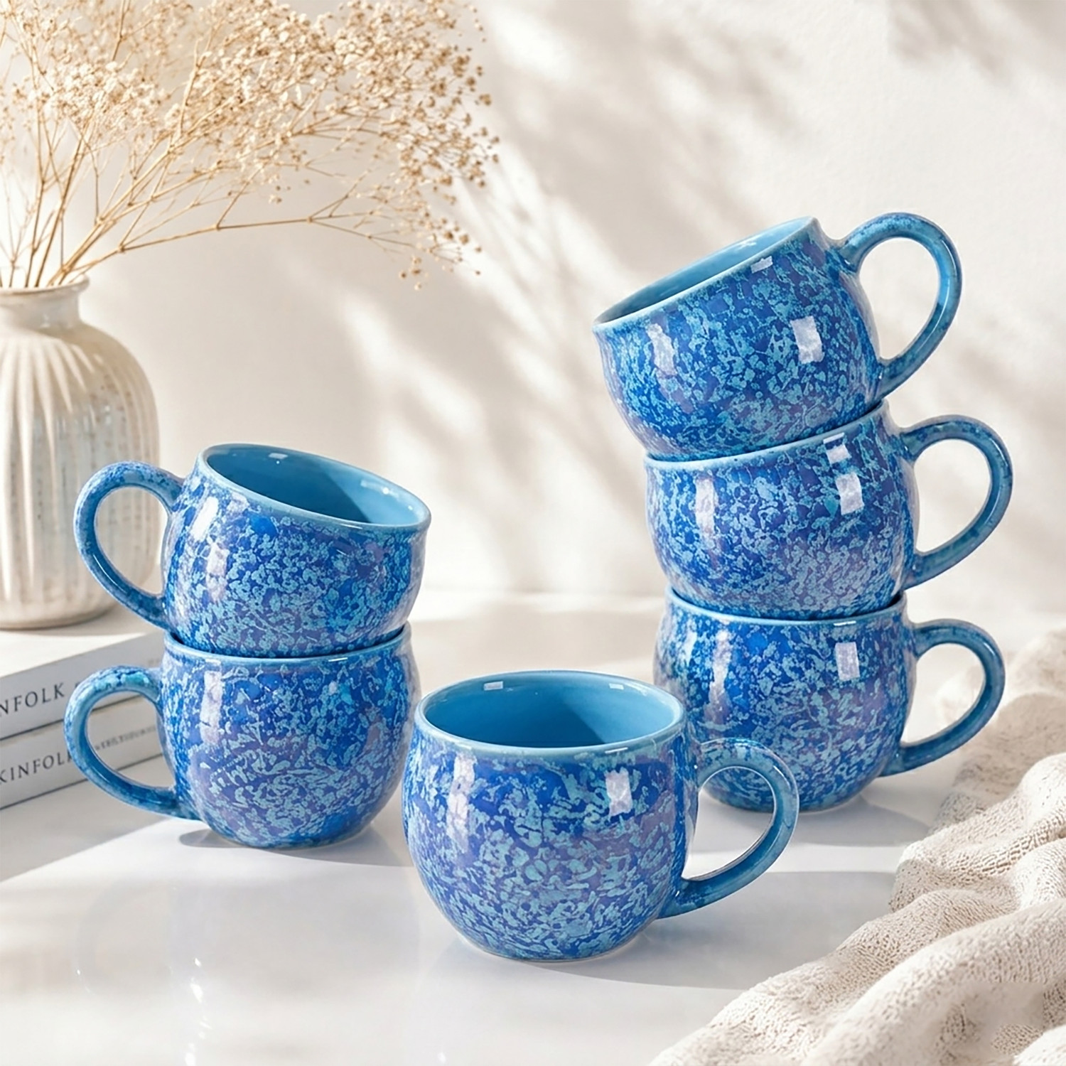 Image of D'Maiolica Pack of 6 Ceramic, Bone China Premium Quality Small Size tea cup set of 6, coffee cups