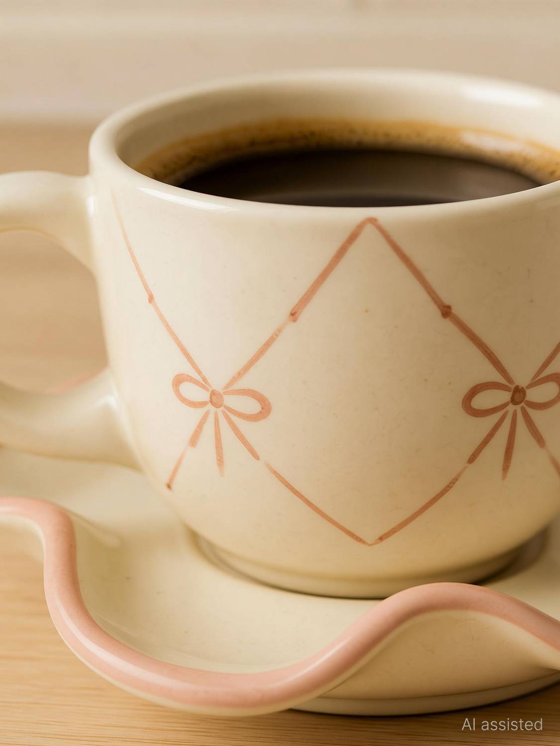 ABC Pack of 1 Ceramic Pink Bow Ceramic Cup & Saucer Set