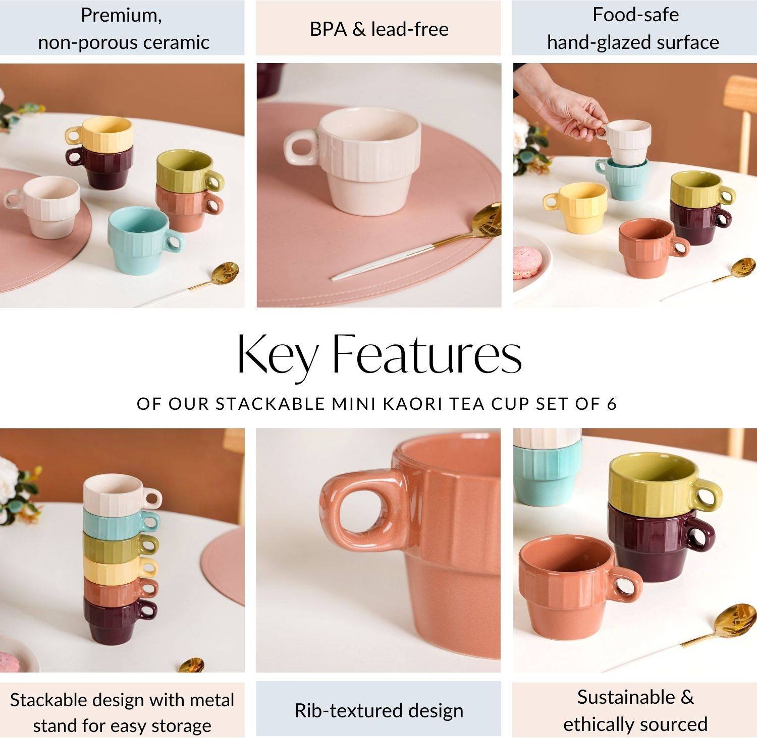 Nestasia Pack of 6 Ceramic Stackable Mini Expresso Cup Set Of 6