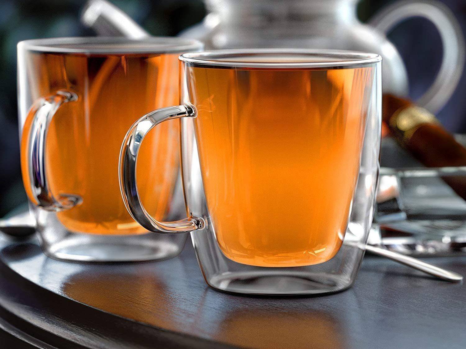 AJAGIYA MART Pack of 1 Glass Double Wall Glass Coffee Mugs with Handle, Double-Walled Insulated, Mug 350ml