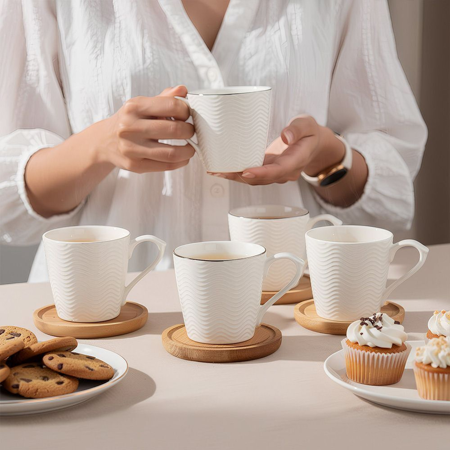 Image of UPC Pack of 6 Ceramic Premium Cup Set, Tea Cup Set, Tea Set Or Coffee Cup For kitchen. (White, Cup Set)