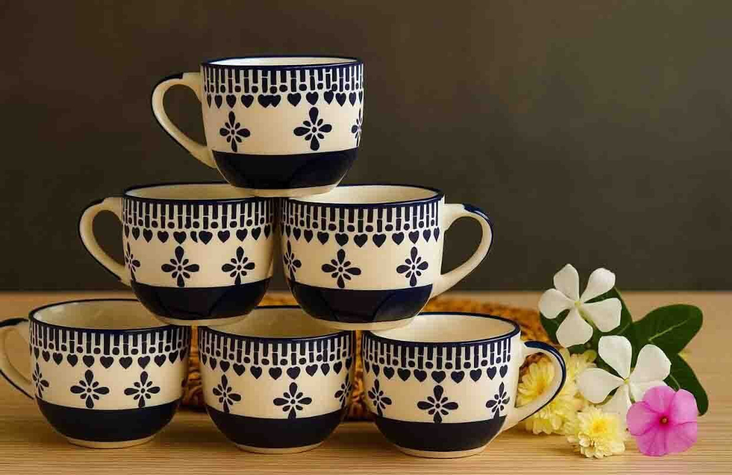 Image of PZ enterprises Pack of 6 Ceramic Blue Cup
