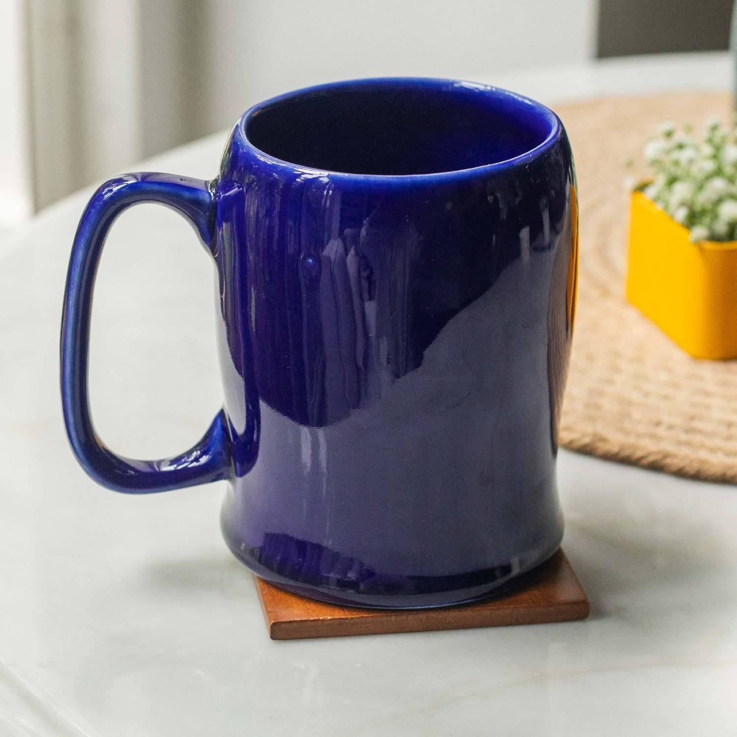 10club Pack of 1 Ceramic Tall Ceramic Milk, Coffee and Tea Cup | Microwave Safe | 380 ML | Navy Blue