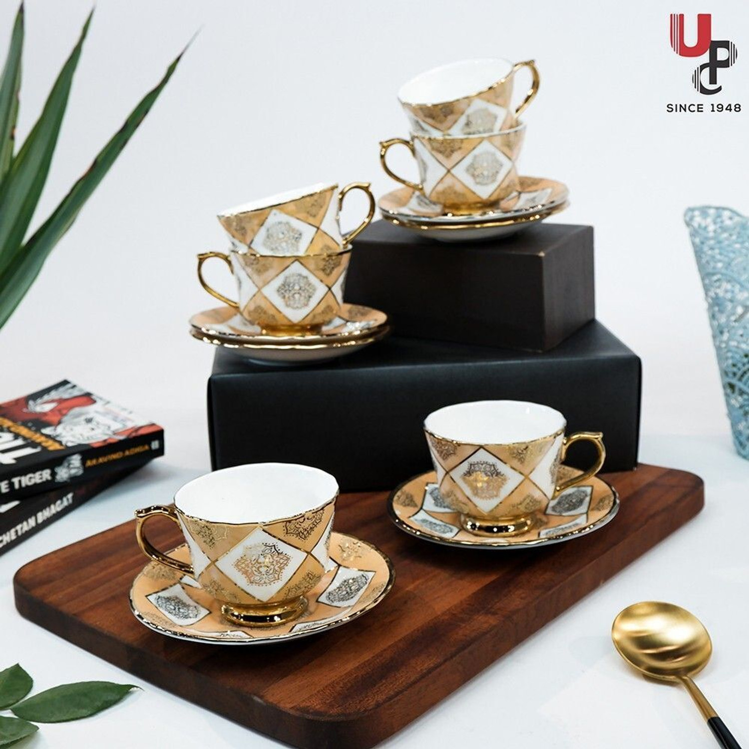 Image of U.P.C. Pack of 12 Ceramic Cup Set or Cup Plate Tea Set, Tea Cup For Kitchen