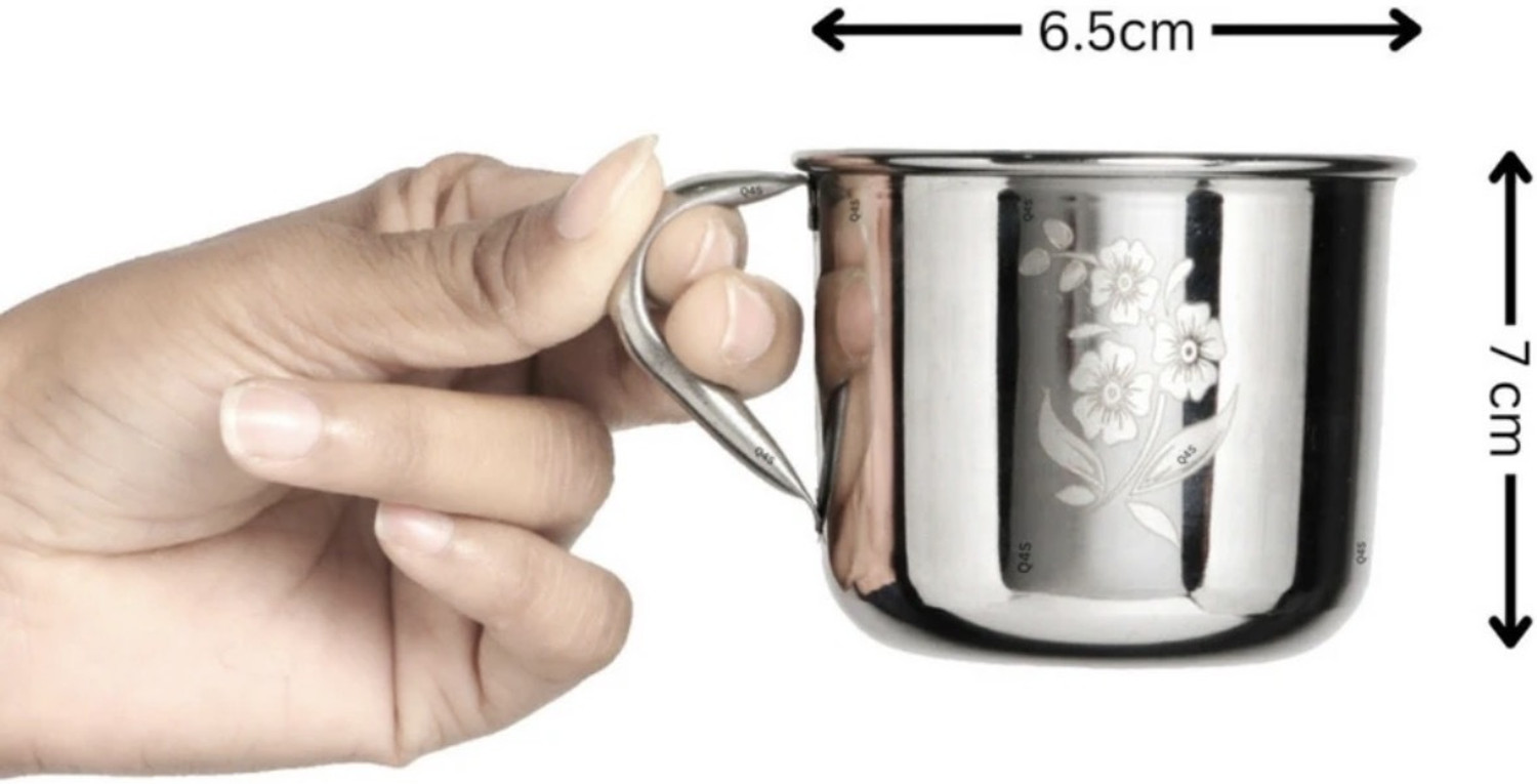 Image of YM Stainless Pack of 7 Stainless Steel Premium Tea Cup & Tray Set