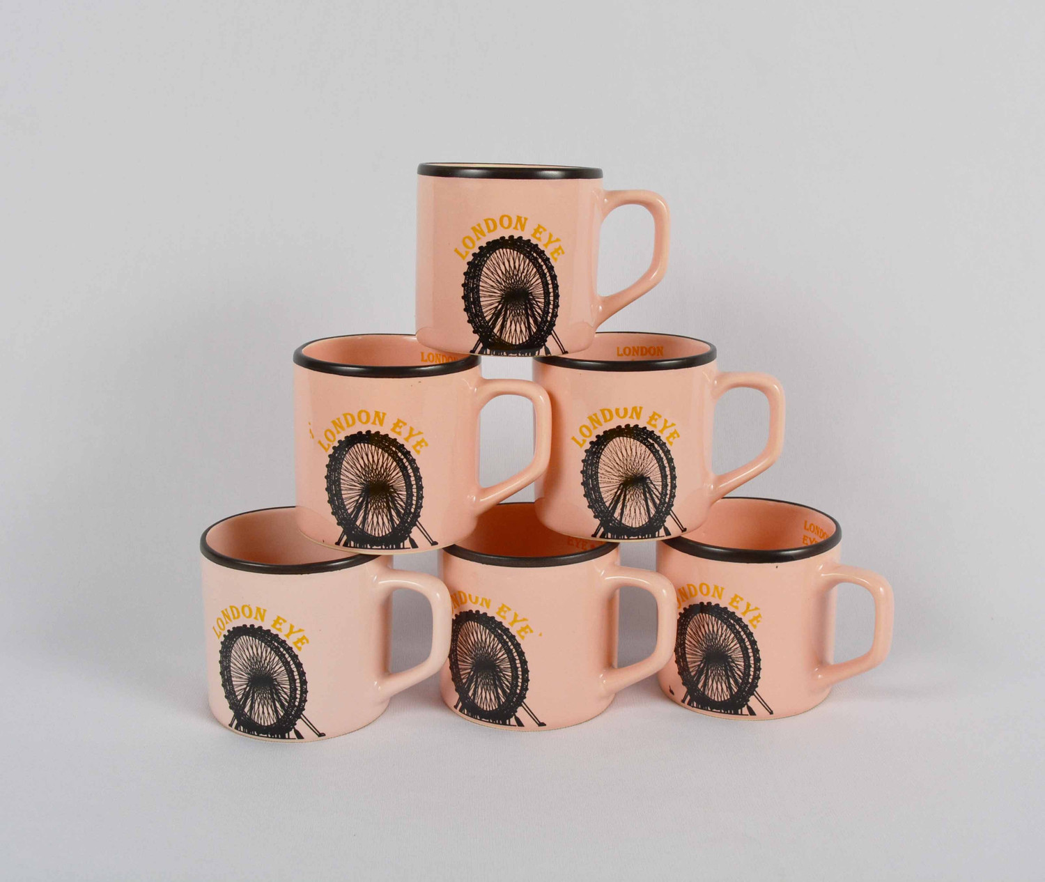 Image of Renhomz Pack of 6 Ceramic Bone China Tea Cups-Set of 6 | Chai Cups | Coffee Cups | Pink London Eye |