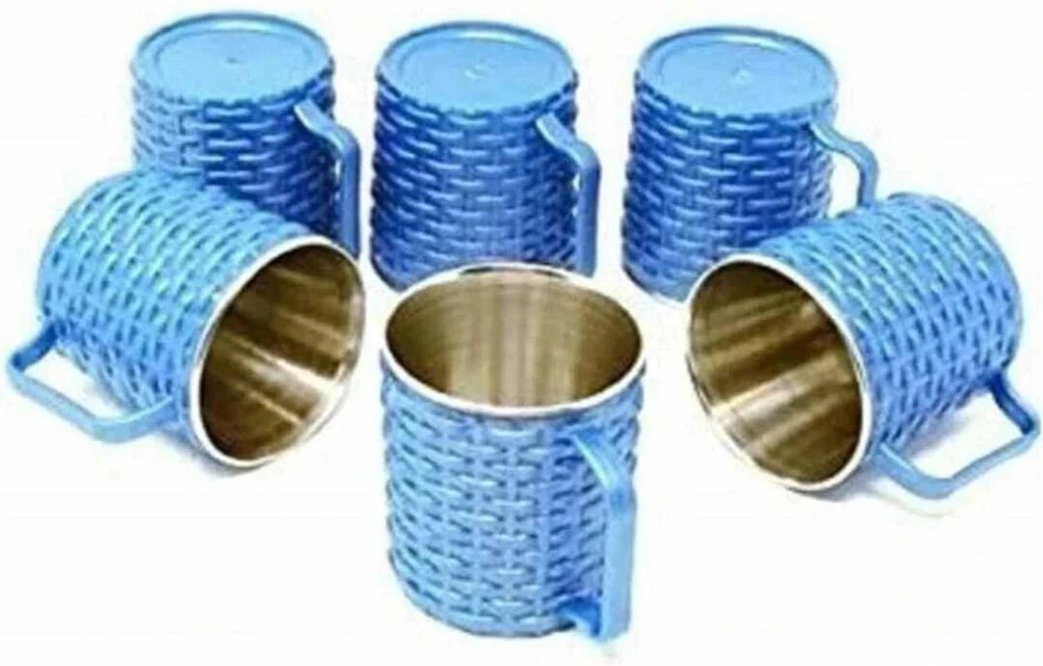 BluNeo Pack of 6 Stainless Steel, Plastic Tricky Blue Matte Outer With Insulated Stainless Steel Tea /Coffees Cup set