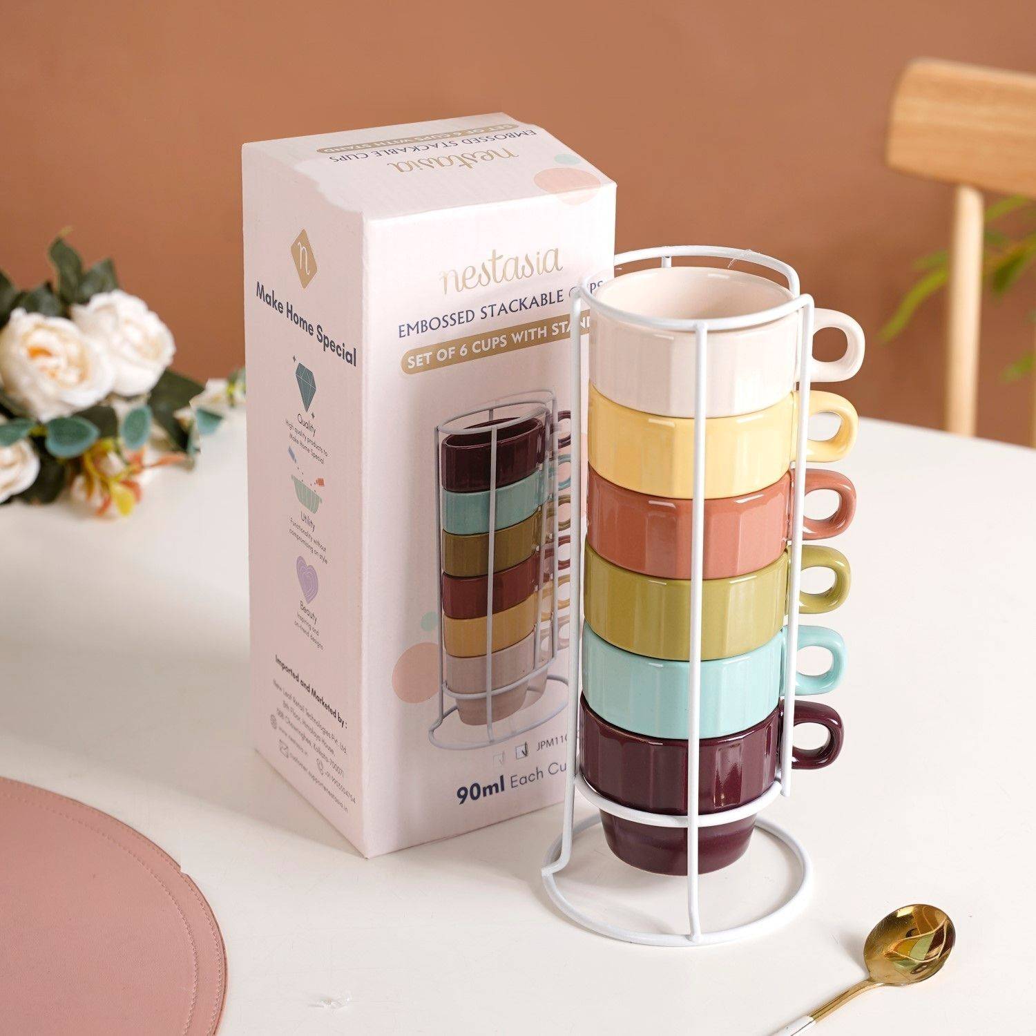 Nestasia Pack of 6 Ceramic Stackable Mini Expresso Cup Set Of 6
