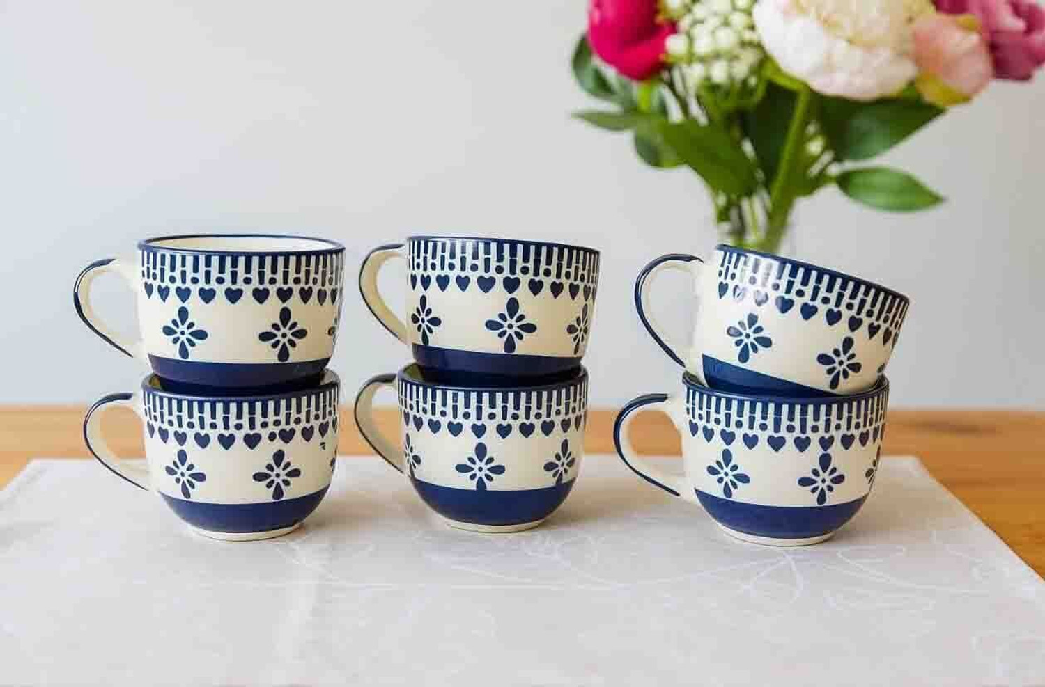 Image of PZ enterprises Pack of 6 Ceramic Blue Cup