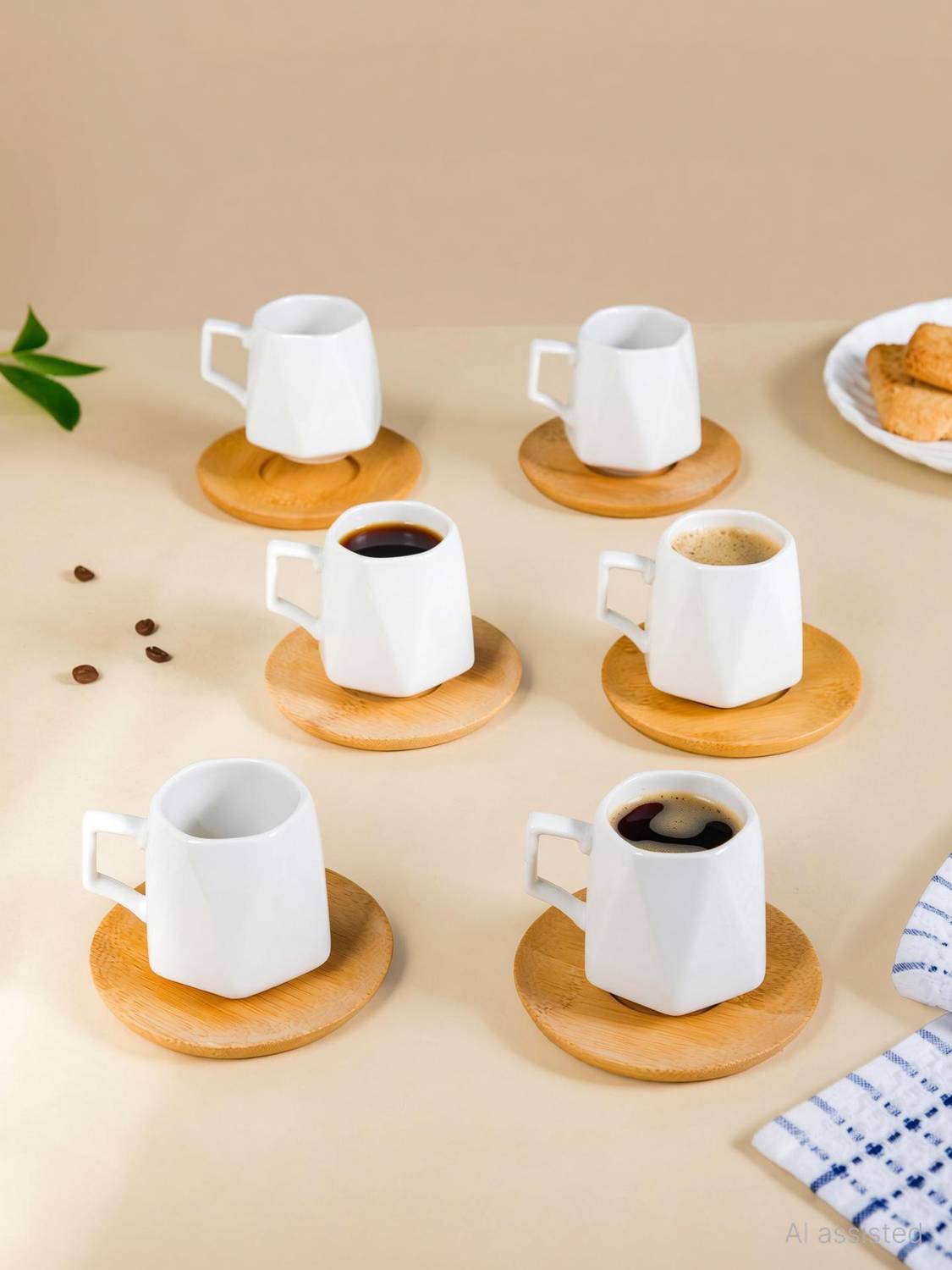 Nestasia Pack of 6 Ceramic Hexagon Small Ceramic Cup And Saucer