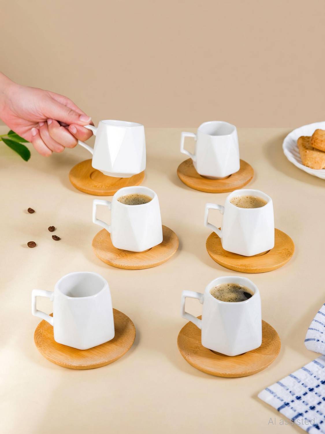 Nestasia Pack of 6 Ceramic Hexagon Small Ceramic Cup And Saucer