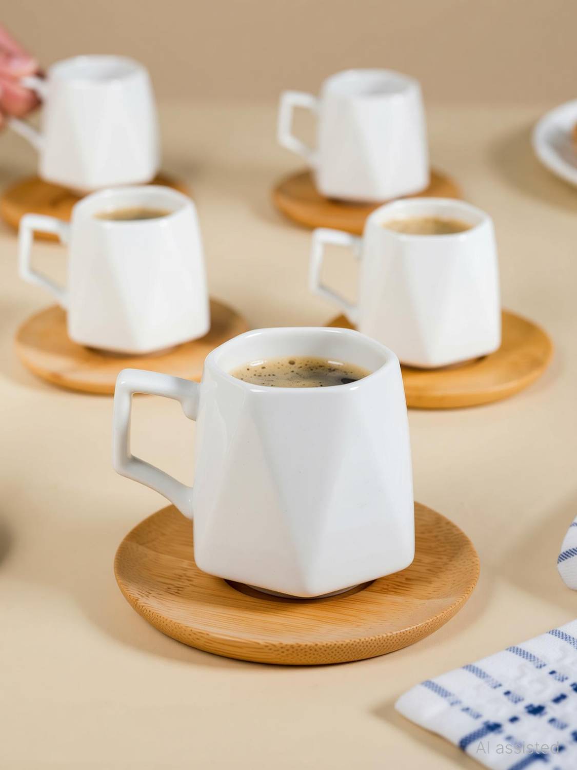 Nestasia Pack of 6 Ceramic Hexagon Small Ceramic Cup And Saucer