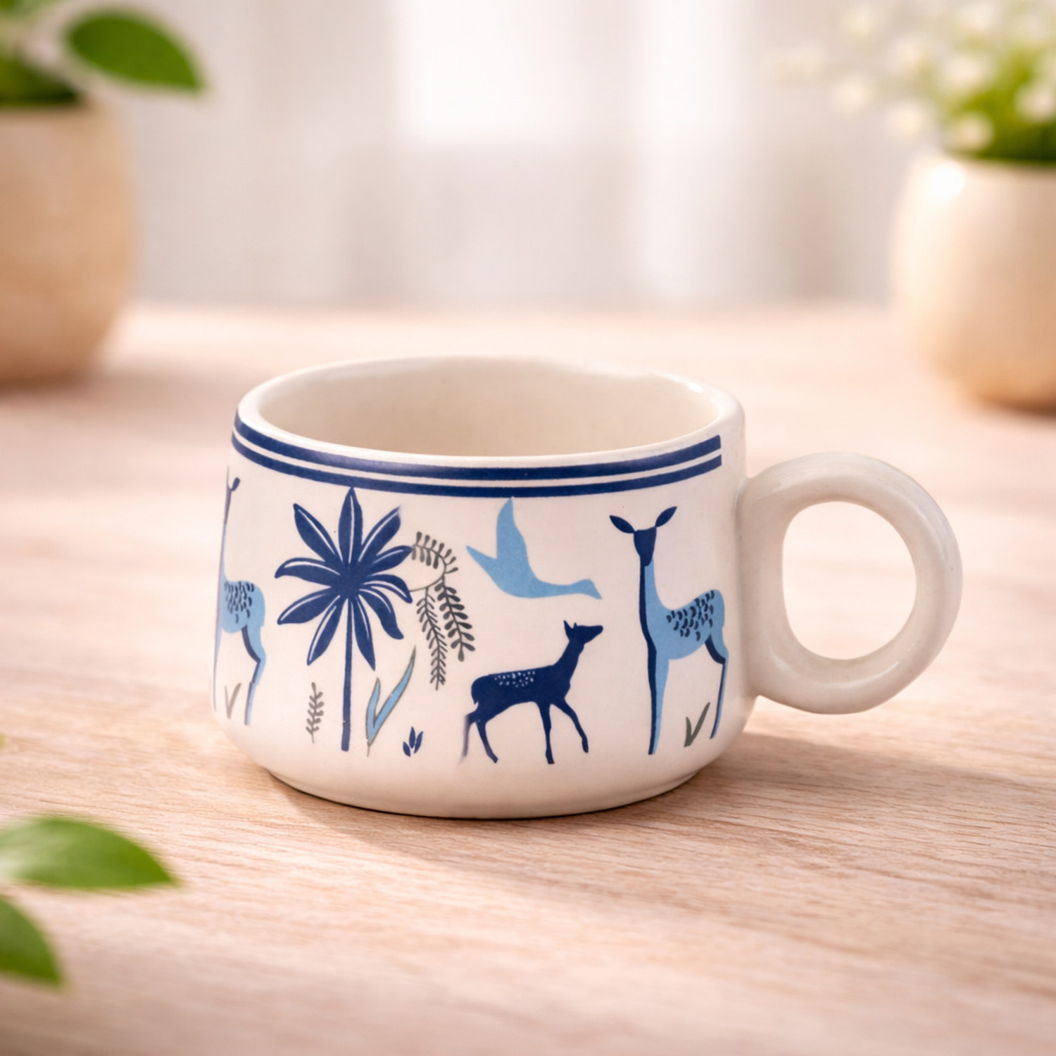 Image of Anshika Home Pack of 2 Ceramic Nature & Deer Printed Tea Cup