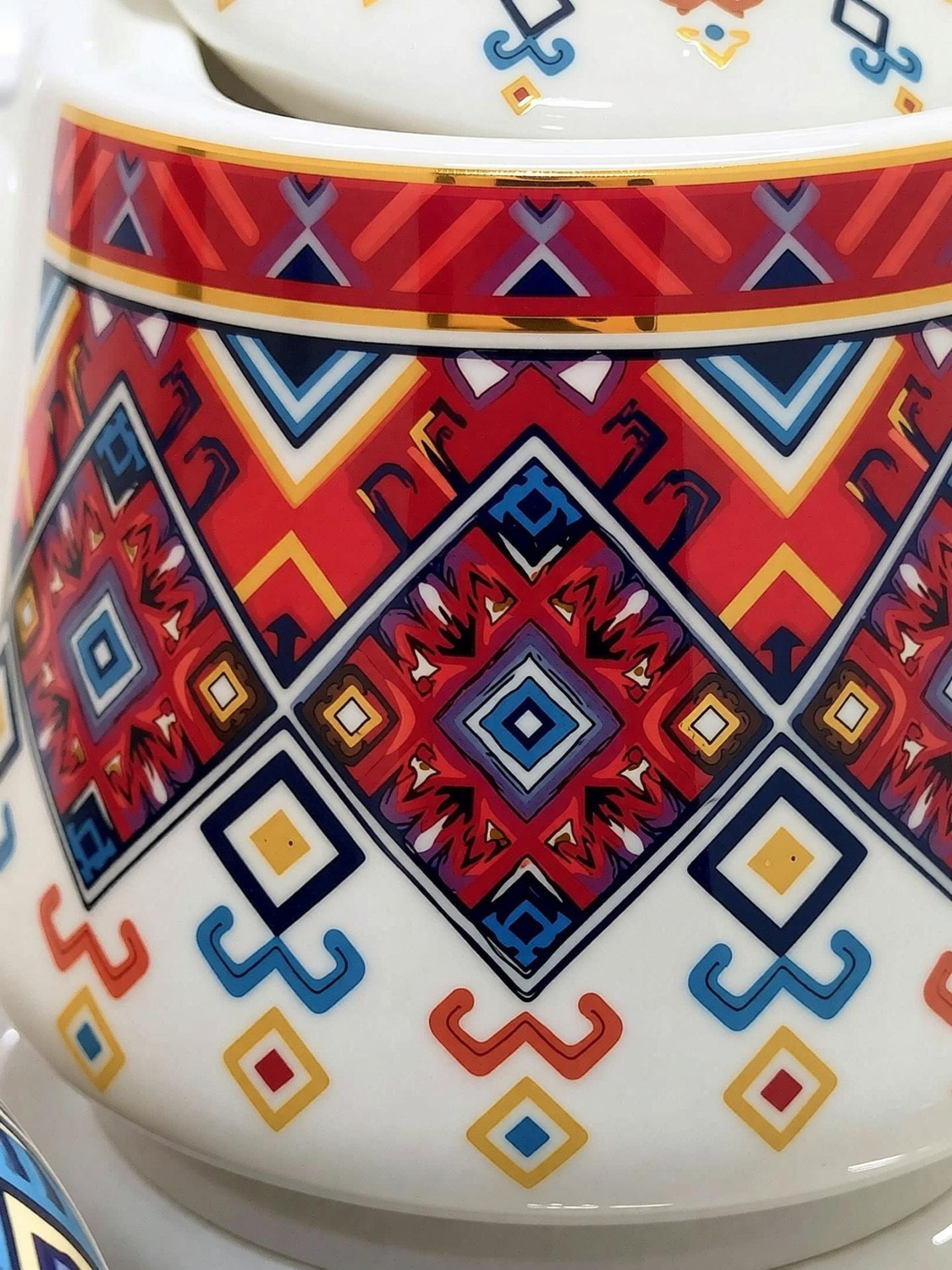 Image of AAV WORLD Pack of 1 Ceramic KASHMERI ART KETTLE WITH TEA CUPS
