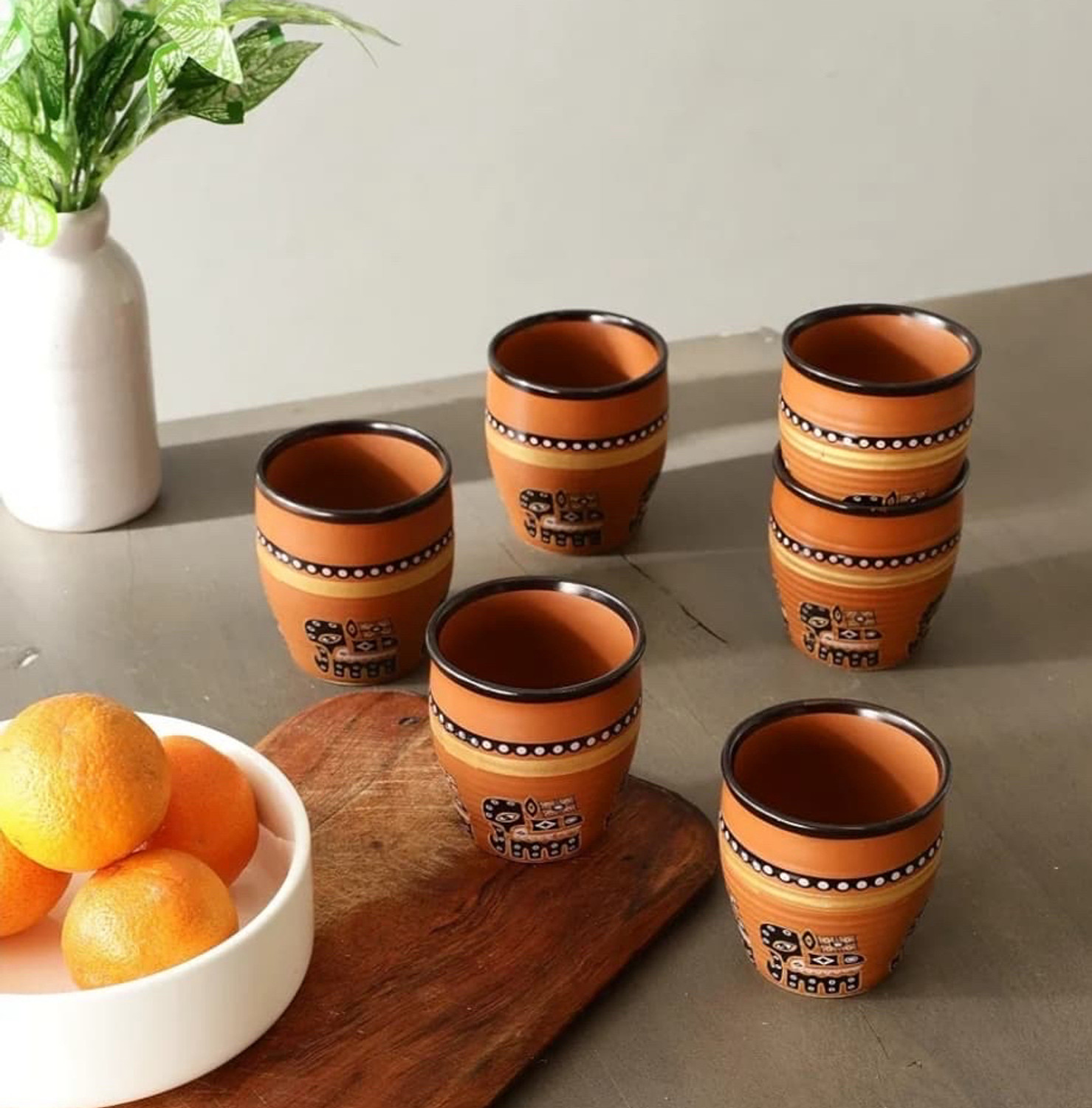 Image of The Earthy Store Pack of 6 Ceramic Ceramic Kullad Cutting Tea Cups For Tea Coffee Set of 6