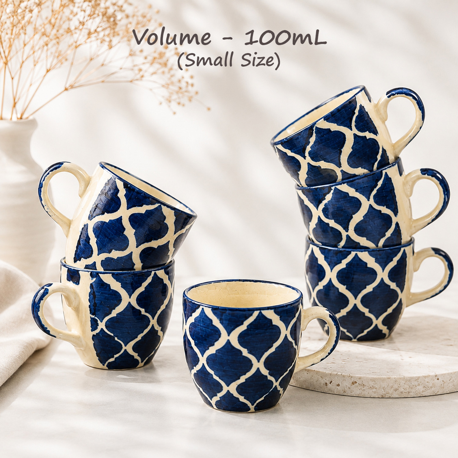 Image of D'Maiolica Pack of 6 Ceramic Premium Quality Small Size tea cup, coffee cup set of 6