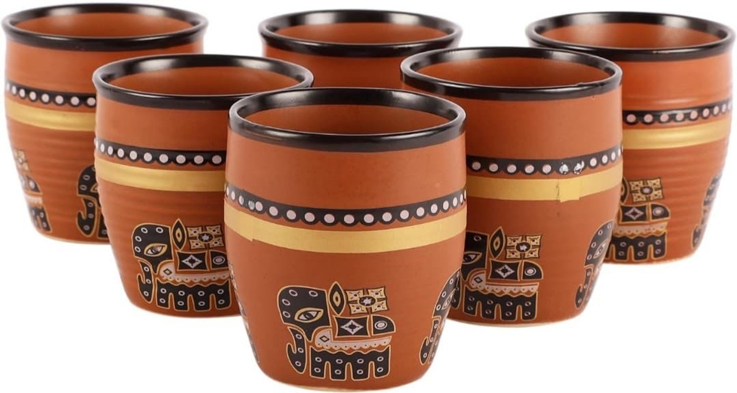 Image of The Earthy Store Pack of 6 Ceramic Ceramic Kullad Cutting Tea Cups For Tea Coffee Set of 6