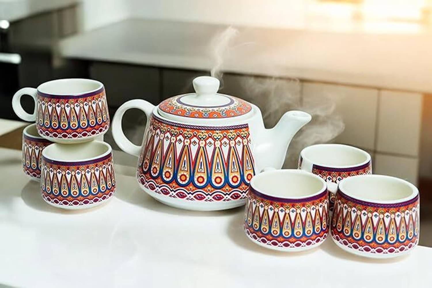 Clayvista Pack of 6 Ceramic Ceramic Teapot Cup Set -1 Kettle (1