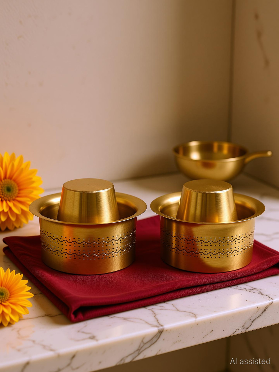 Image of The Healing Store Pack of 2 Brass Pack of 2 Brass Pure Brass Dabra Set - Traditional South Indian Coffee Serving