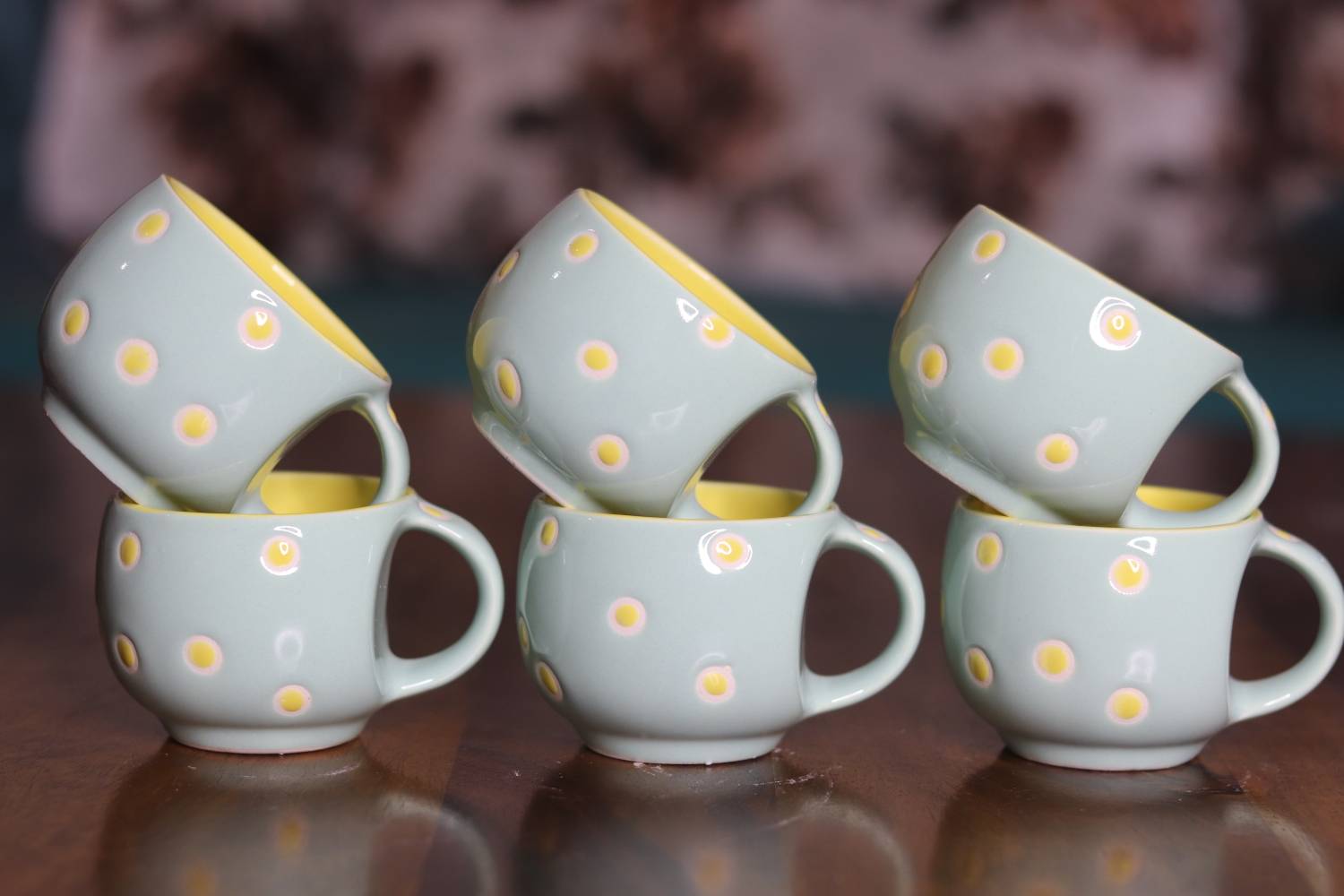 ANJALI CRAFT AND CREATION Pack of 6 Ceramic, Bone China Handcrafted Purple Ludo Microwave Safe Tea Cup/Coffee Cup Set