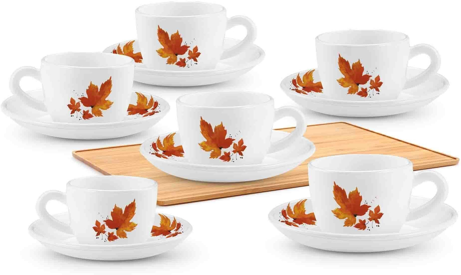 Image of TREO Pack of 12 Opalware Opalware Ophelia 13 Mapelle Cup & Saucer Set , Set of 12 | White