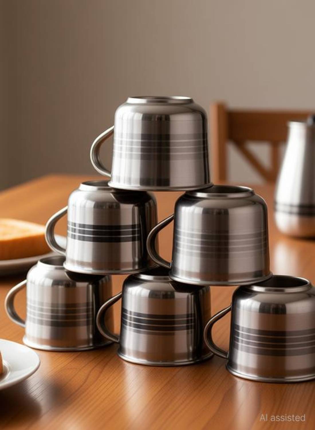 Acetech Pack of 6 Stainless Steel SINGLE WALL Tea & Coffee Cup