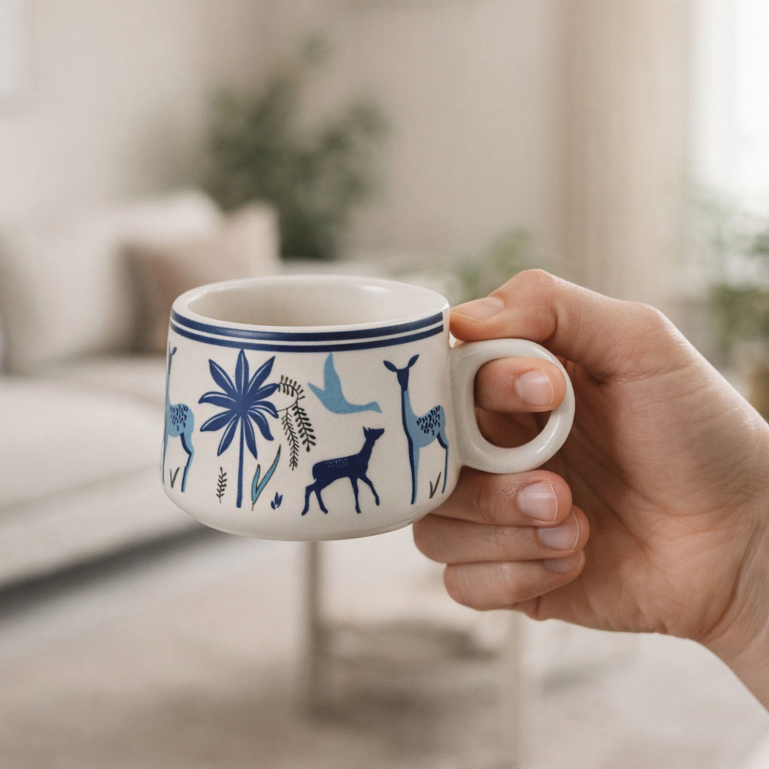 Image of Anshika Home Pack of 2 Ceramic Nature & Deer Printed Tea Cup