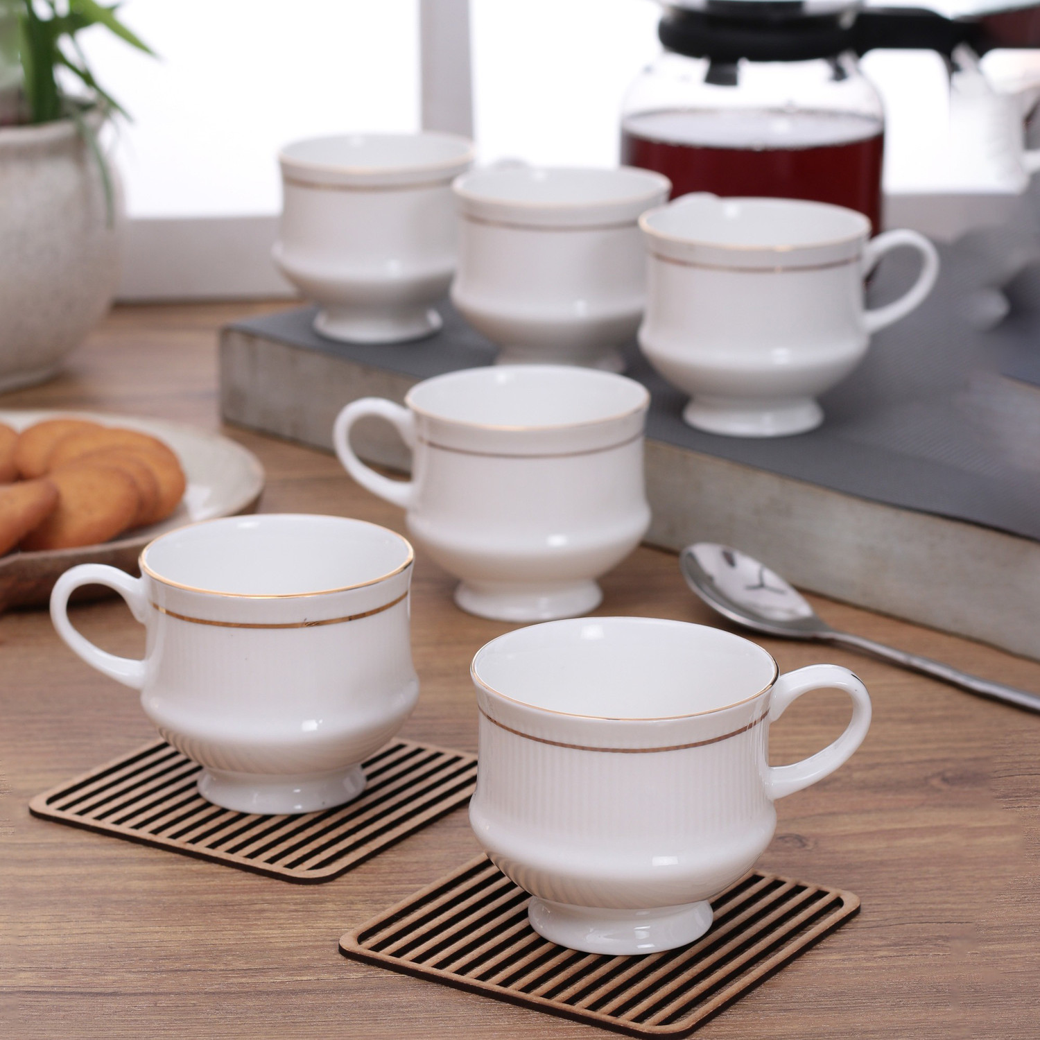 Image of D'Maiolica Pack of 6 Ceramic, Bone China Tea Cups Set of 6 | Coffee Mugs for Home Office, perfect for gifting