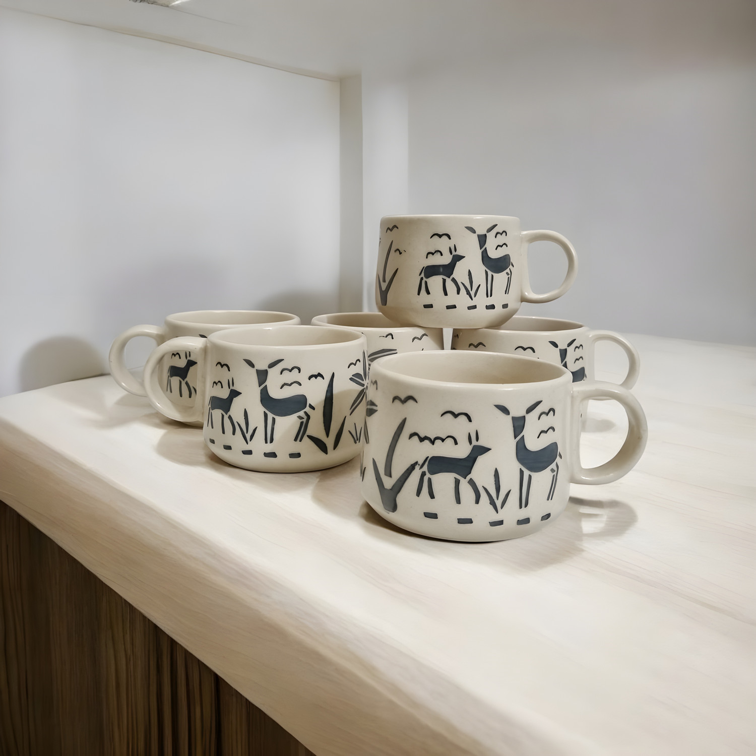 Image of freesale Pack of 6 Ceramic Printed Tea /Coffee Cup Set - 150 ML Each