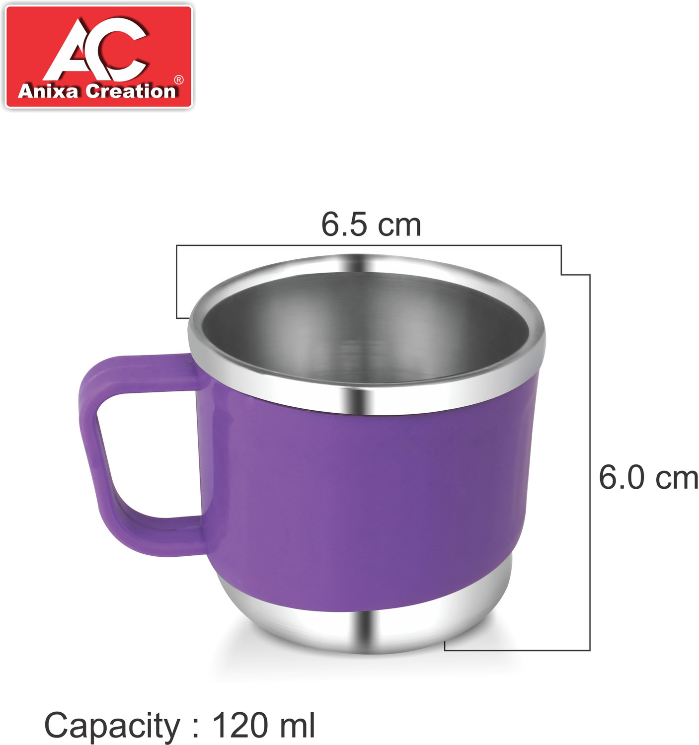Image of Anixa Creation Pack of 6 Stainless Steel, Plastic Tea cups | Stainless Steel tea cup set of 6 | Outer Plastic | Coffee Mug