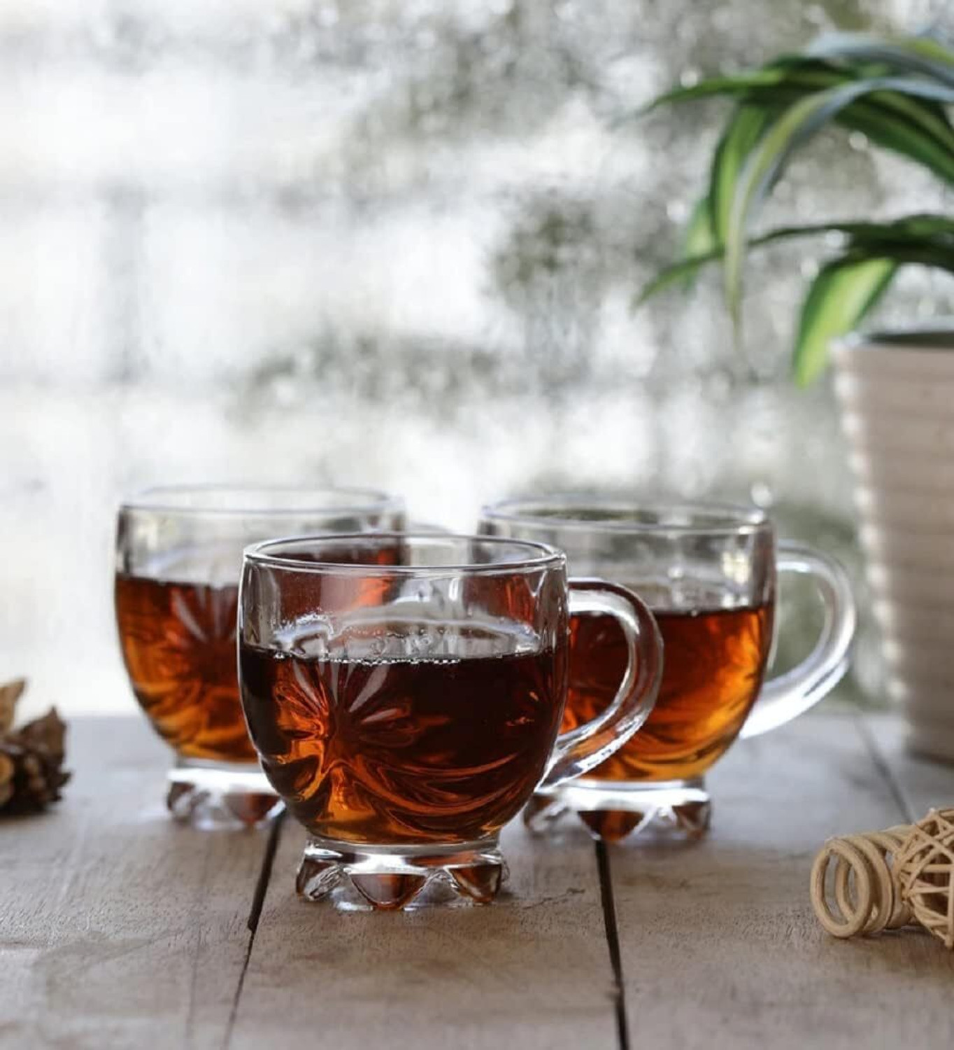 Image of CQZ Pack of 6 Glass Glass Tea Cup Set,Coffee Mug with Handle Transparent Drinking Cup for Milk 150ml