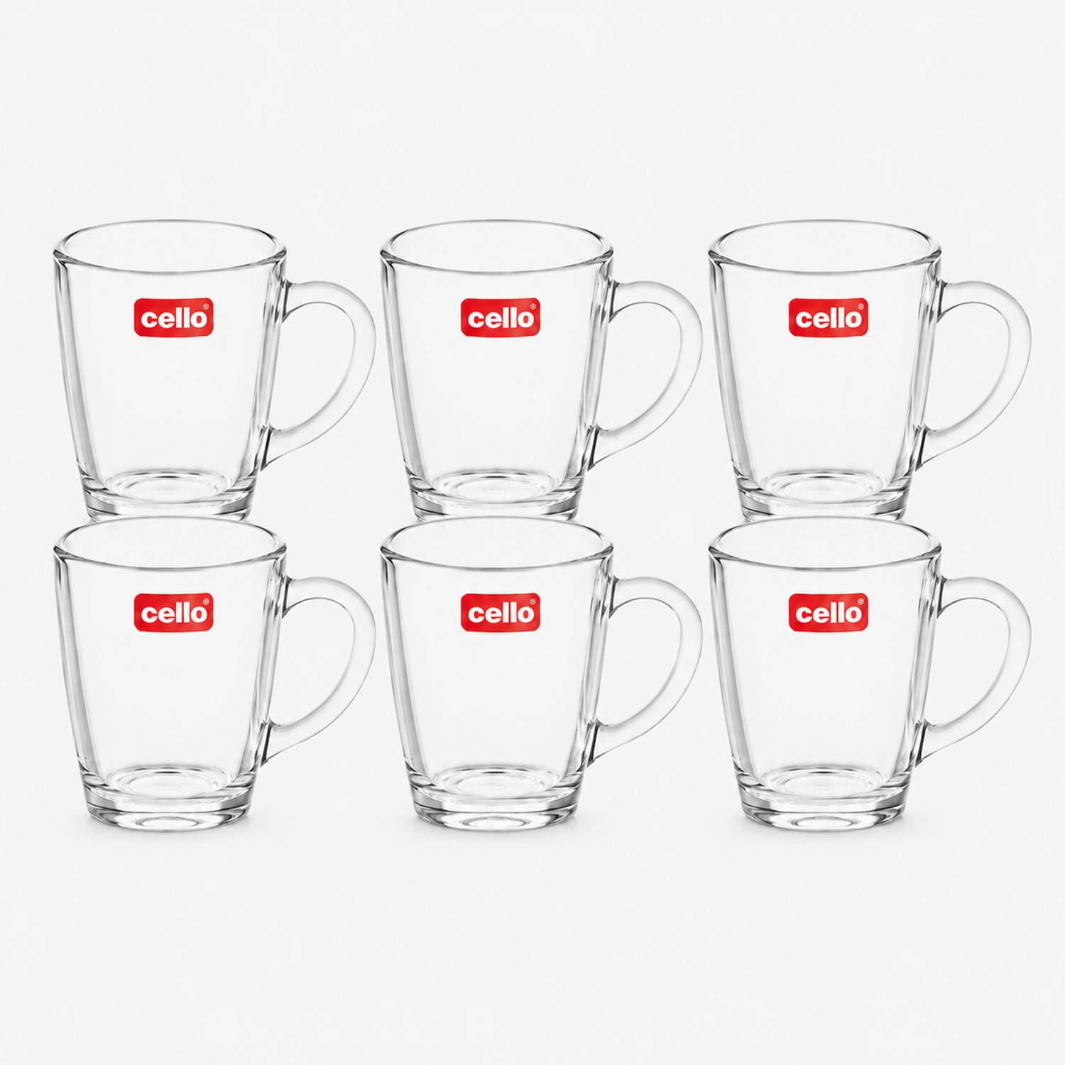 cello Pack of 6 Glass Caroline Glass Mug Set, 120 ml, Pack of 6 Transparent Coffee Mugs