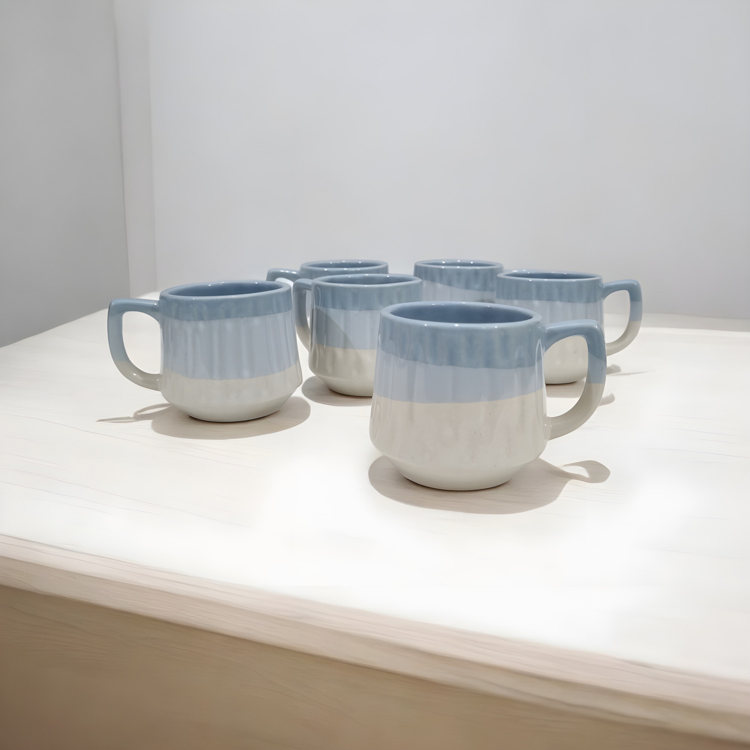 Image of freesale Pack of 6 Ceramic Blue & White Tea /Coffee Cup Set - 150 ML Each
