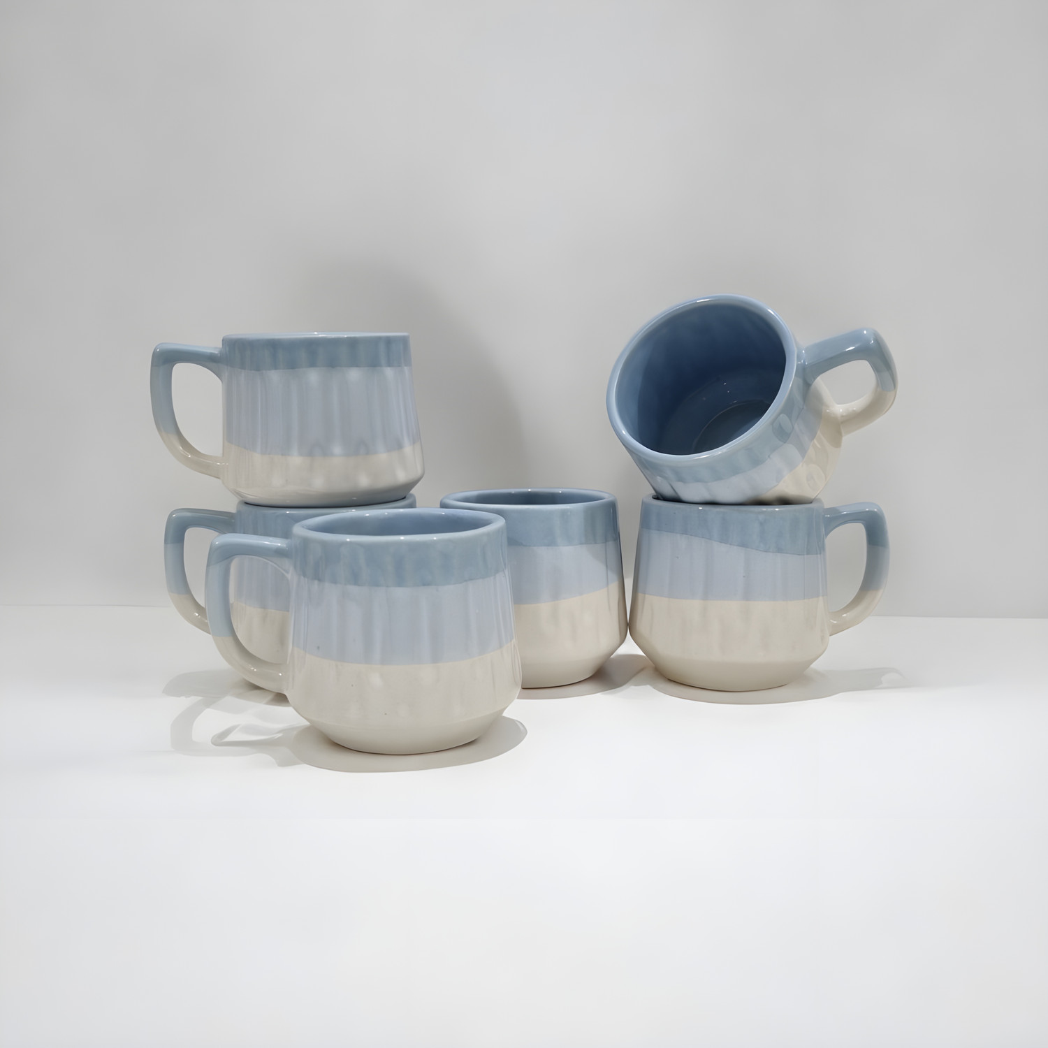 Image of freesale Pack of 6 Ceramic Blue & White Tea /Coffee Cup Set - 150 ML Each