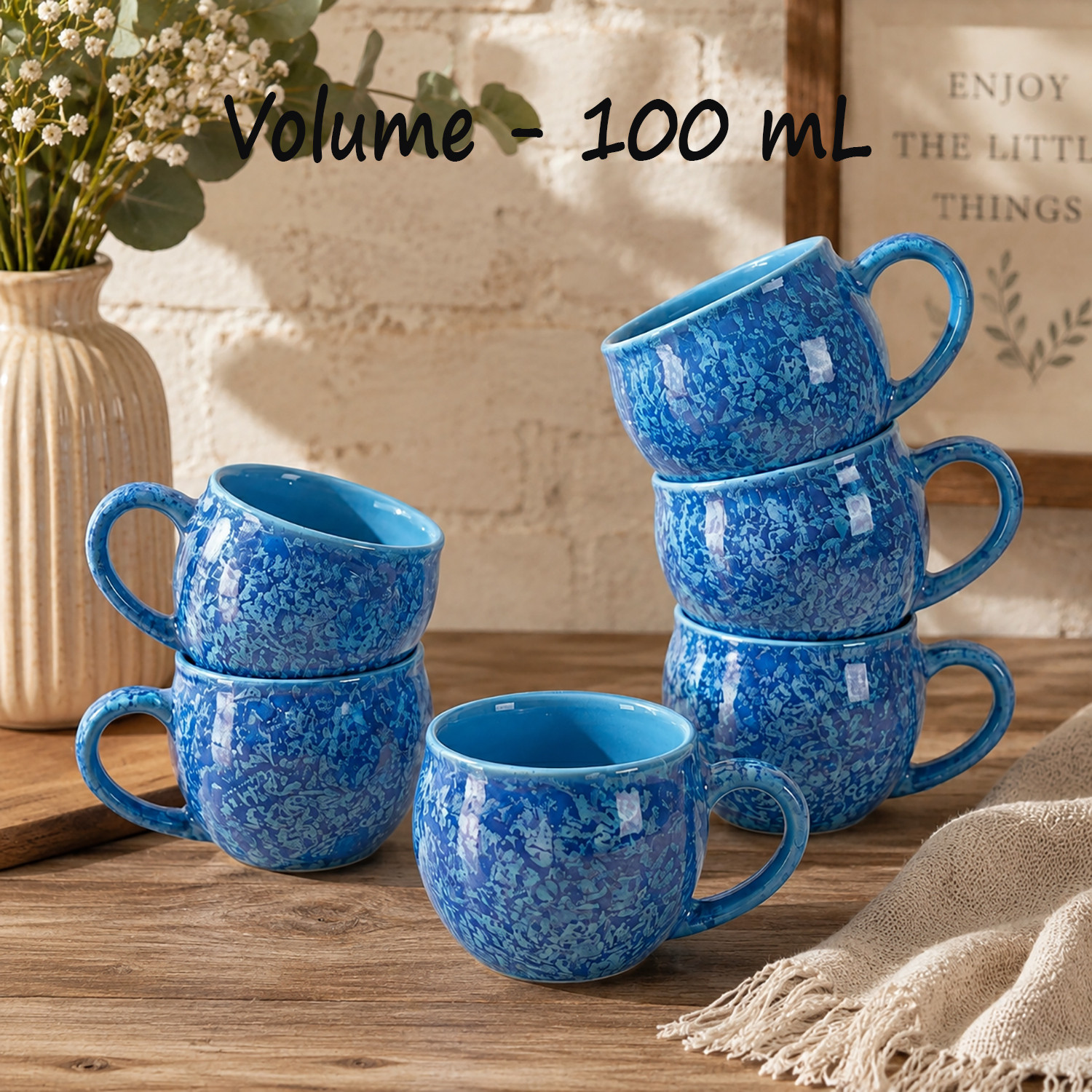 Image of D'Maiolica Pack of 6 Ceramic, Bone China Premium Quality Small Size tea cup set of 6, coffee cups