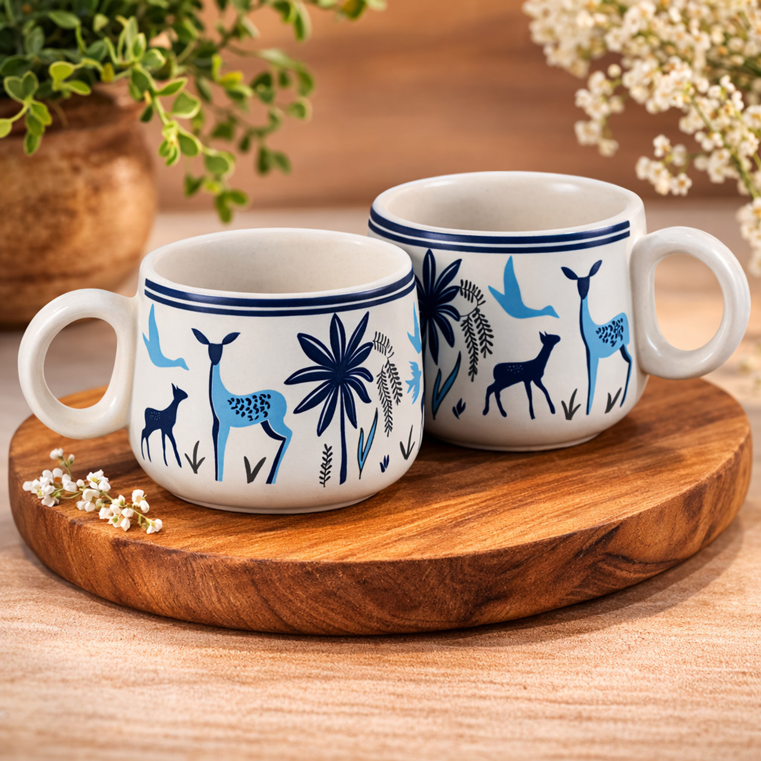 Image of Anshika Home Pack of 2 Ceramic Nature & Deer Printed Tea Cup
