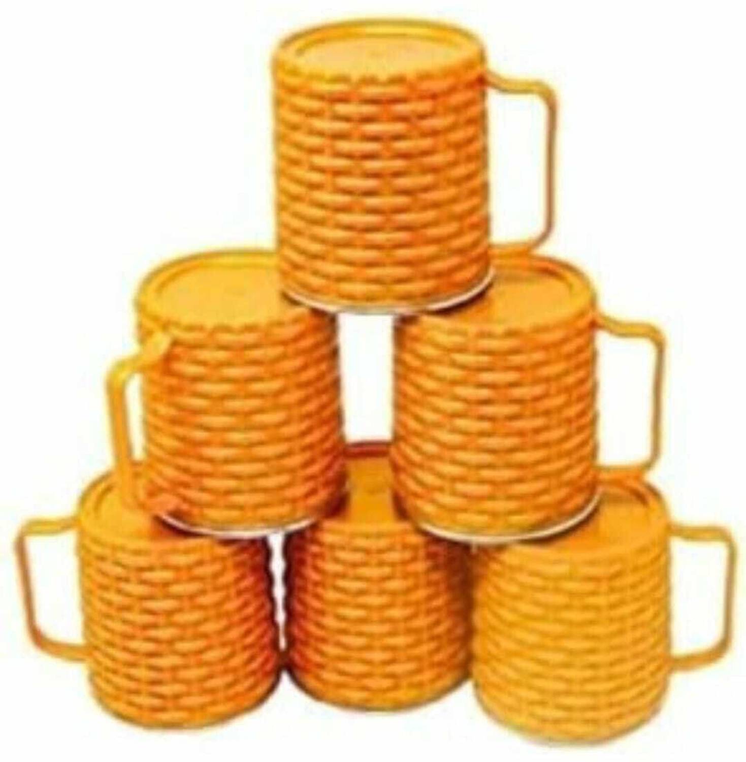 BluNeo Pack of 6 Stainless Steel, Plastic Classic Yellow Matte Outer With Insulated Stainless Steel Tea /Coffees Cup set