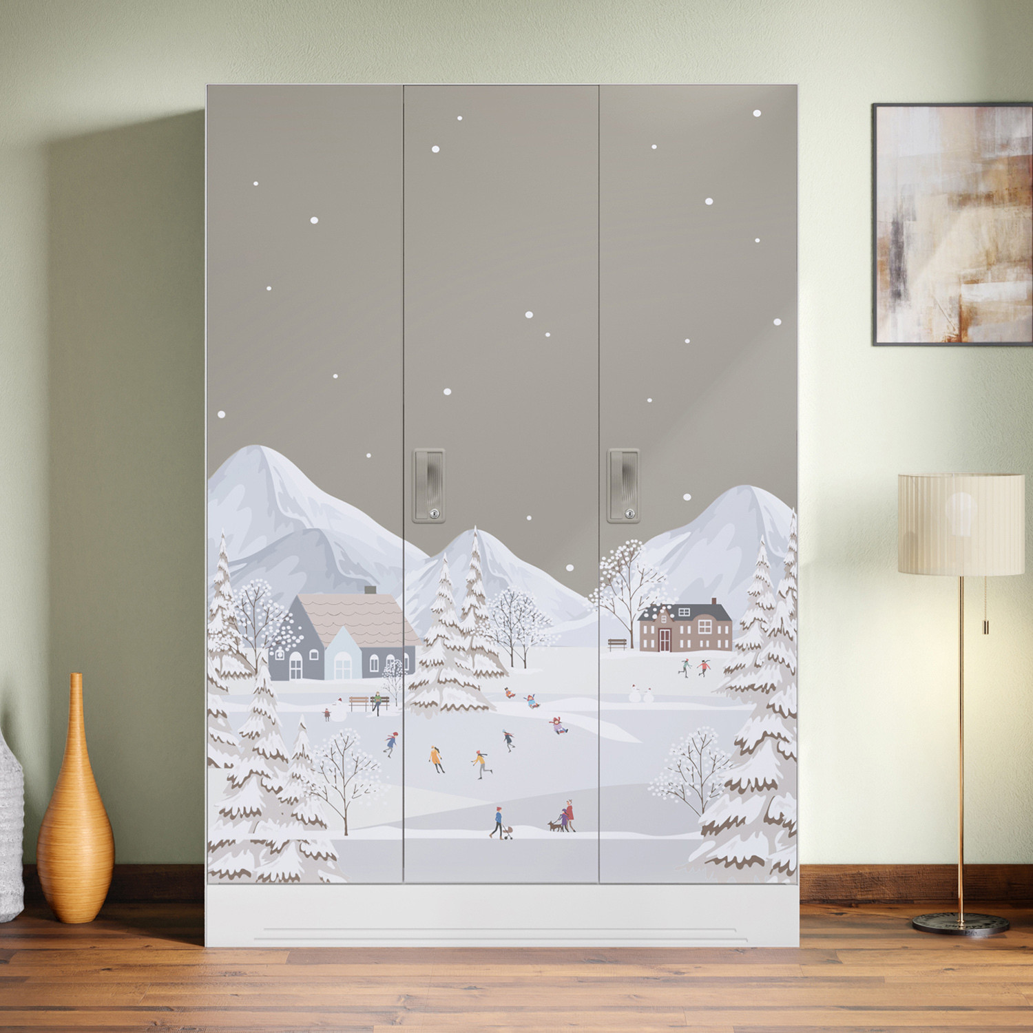 Image of Interio by Godrej Slimline 3-Door Digital Printed Metal Almirah