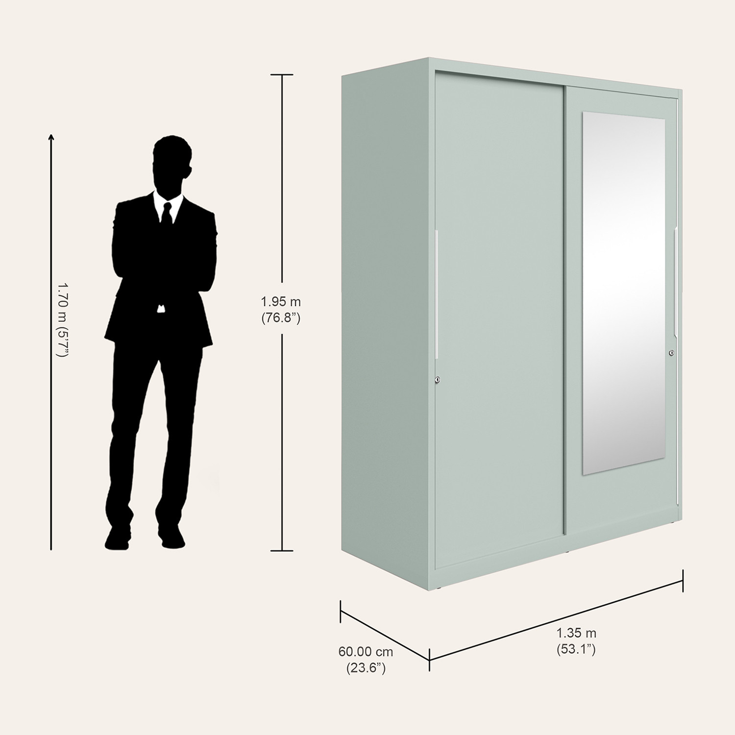 Image of Interio by Godrej 2-Door with Locker and Drawer and Plain Mirror Metal Almirah (Finish Color - Matte Sky Gray, Knock Down)