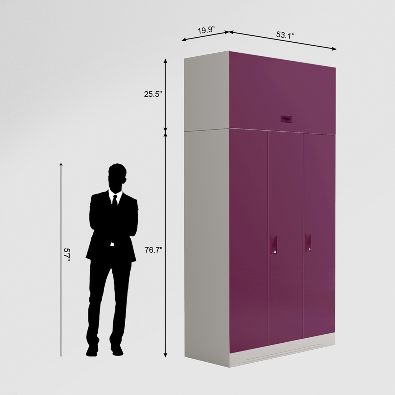 Image of Interio by Godrej Slimline 3 Door with Locker, Drawer and Overhead Unit Metal Almirah