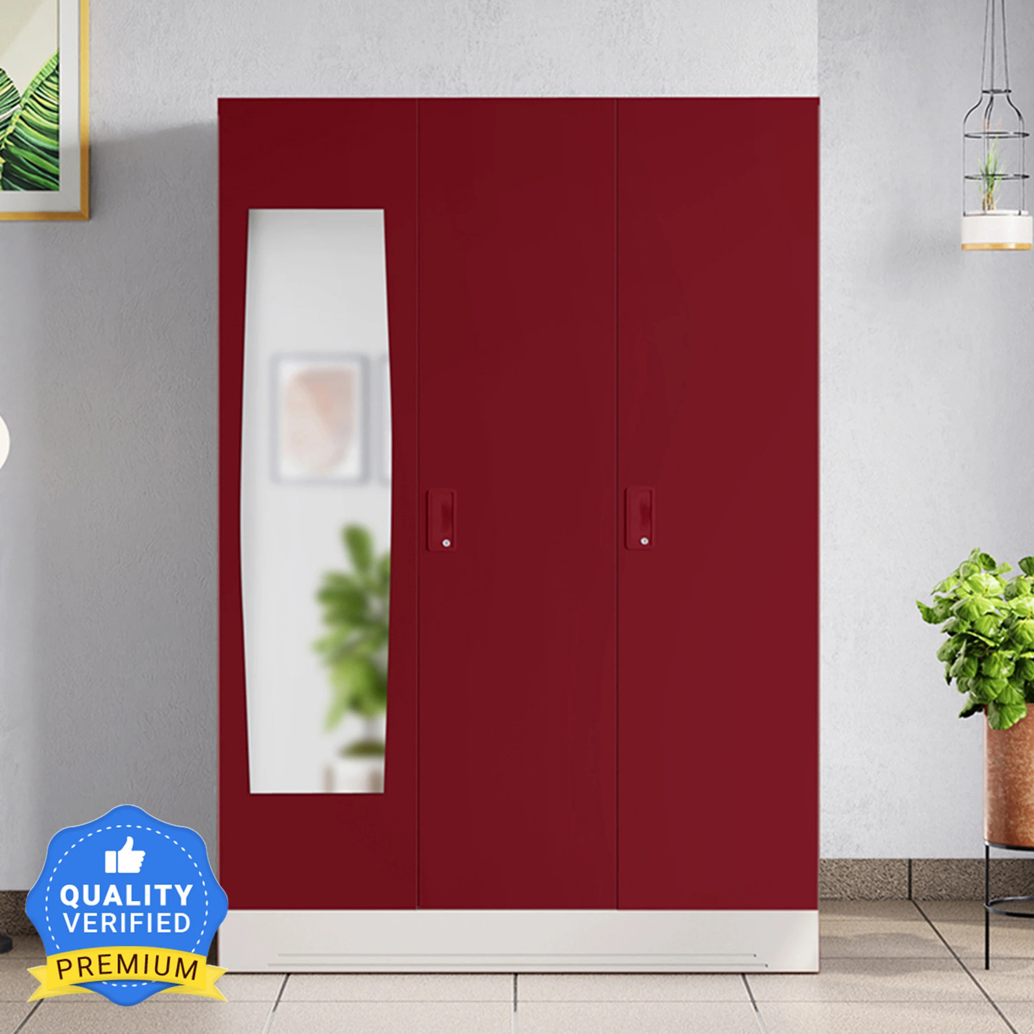 Image of Interio by Godrej Slimline 3 Door with Locker, Drawer and Mirror Metal Almirah