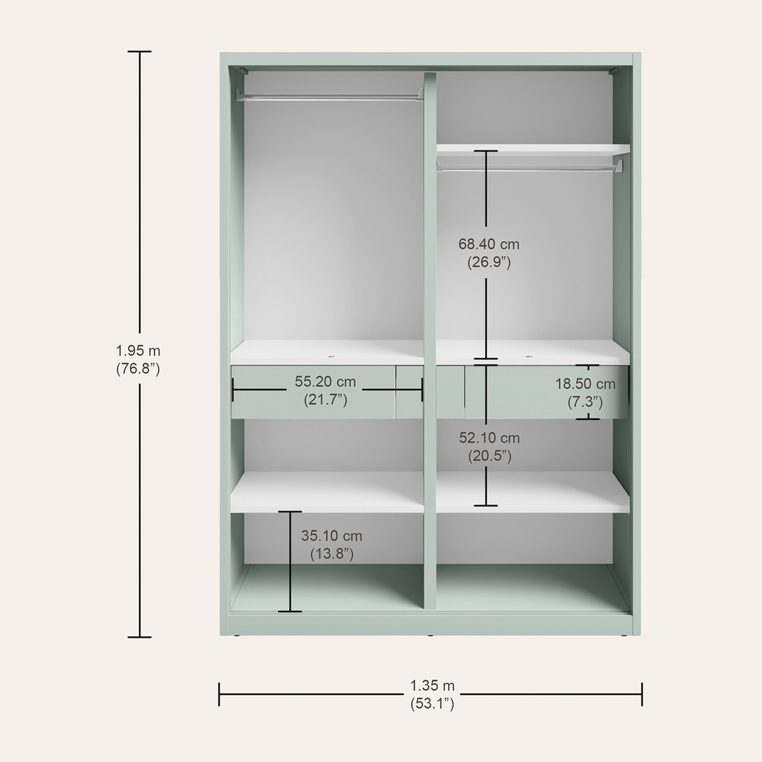 Image of Interio by Godrej 2-Door with Locker and Drawer and Plain Mirror Metal Almirah (Finish Color - Matte Sky Gray, Knock Down)